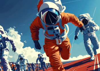 astronauts running representing the space race