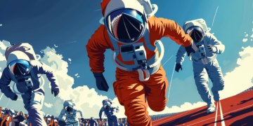 astronauts running representing the space race